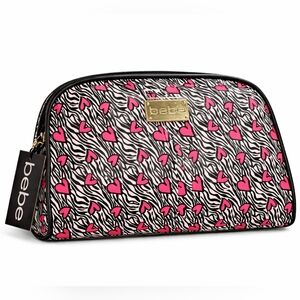 BEBE Zebra Heart Mini Zip Pouch | Makeup, Purse Organizer, Travel Bag (8 x 11)
